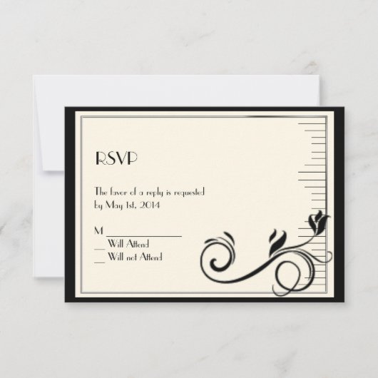 デコフランスのバラブラッククリームレスポンスカード 出欠カード (正面)