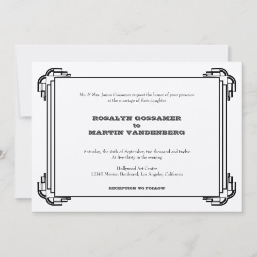 デコブラックフレームグラマーシックなレトロヴィンテージウェディング 招待状 (正面)