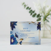 デコブルー花結婚式RSVP ポストカード (スタンド正面)