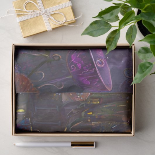 デコペお洒落ファンタジーパープルキャットと帽子 薄葉紙 (ギフト)