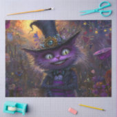 デコペお洒落ファンタジーパープルキャットと帽子 薄葉紙 (クラフト)