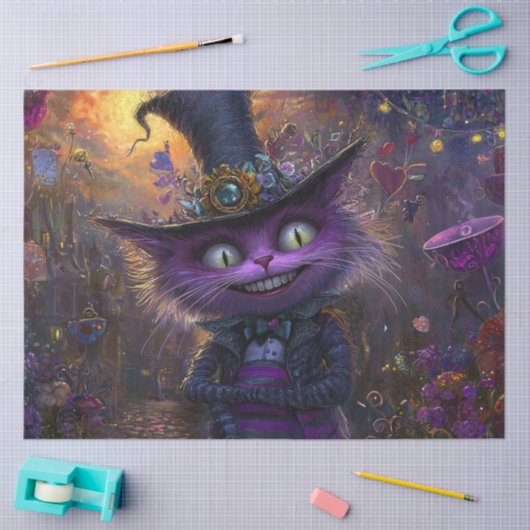 デコペお洒落ファンタジーパープルキャットと帽子 薄葉紙 (クラフト)