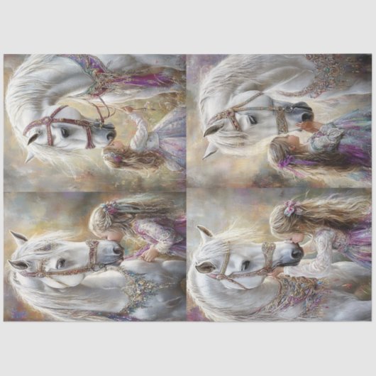 デコペお洒落ージ白馬の装飾と少女 薄葉紙 (正面)