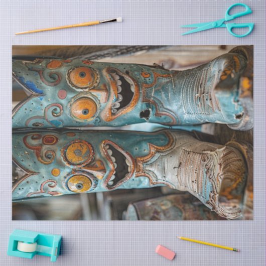 デコペお洒落ージ石畳コミカル顔ブーツ 薄葉紙 (クラフト)