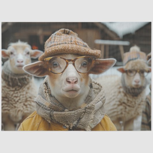 デコペお洒落ージ羊の冬の服と眼鏡 薄葉紙 (正面)