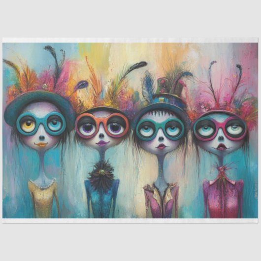 デコペお洒落ージ羽毛の4人女性 薄葉紙 (正面)