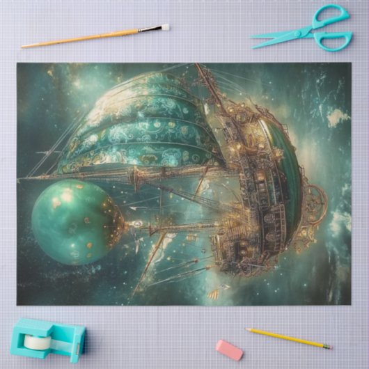 デコペお洒落ージ飛行船ホットエアバルーン緑 薄葉紙 (クラフト)