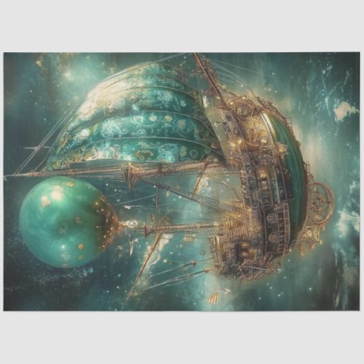 デコペお洒落ージ飛行船ホットエアバルーン緑 薄葉紙 (正面)