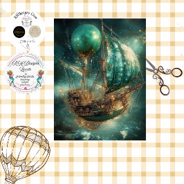 デコペお洒落ージ飛行船ホットエアバルーン緑 薄葉紙