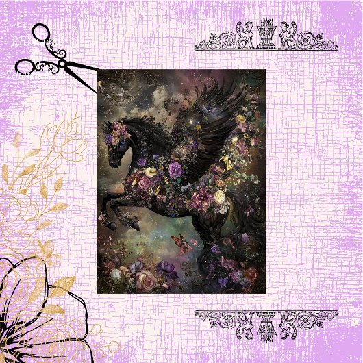 デコペお洒落ージ黒馬の複雑な花 薄葉紙