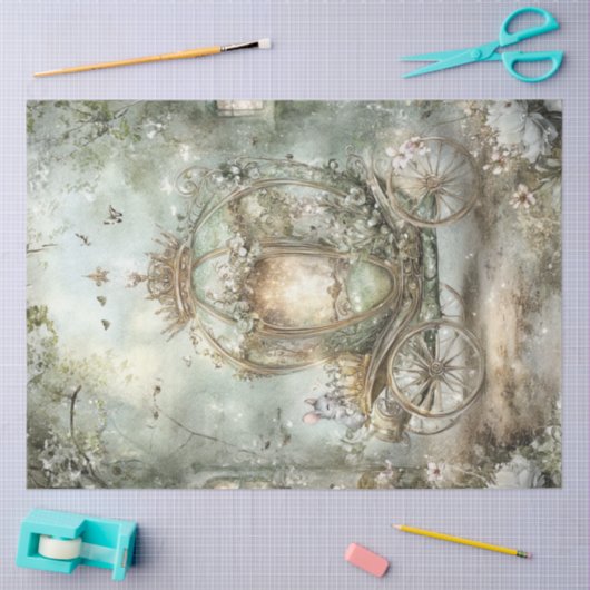 デコペお洒落ーファンタジー華美キャリッジとネズミ 薄葉紙 (クラフト)