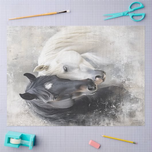 デコペお洒落ー抽象芸術白黒馬 薄葉紙 (クラフト)