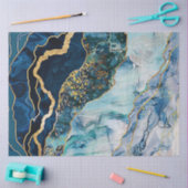 デコペフェイクージ大理石効果ブルー金ゴールド 薄葉紙 (クラフト)