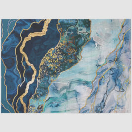 デコペフェイクージ大理石効果ブルー金ゴールド 薄葉紙