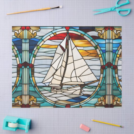 デコペフェイクージ工芸Ti用の帆船ステンドグラス 薄葉紙 (クラフト)