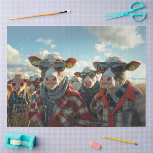 デコペユーモアのあるージ牛の服を着た農服 薄葉紙 (クラフト)