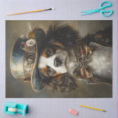 デコペーお洒落ジヴィンテージドレススパニエル犬と帽子 薄葉紙 (クラフト)