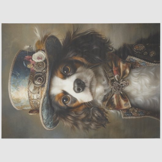 デコペーお洒落ジヴィンテージドレススパニエル犬と帽子 薄葉紙 (正面)