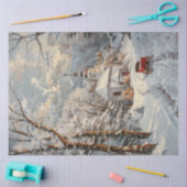 デコペーお洒落ジ冬教会レッドワゴン 薄葉紙 (クラフト)