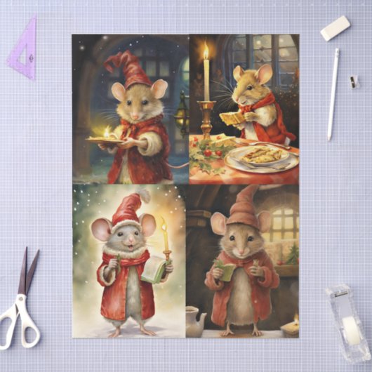 デコページのためのクリスマスネズミのコラージュ 薄葉紙 (クラフト)