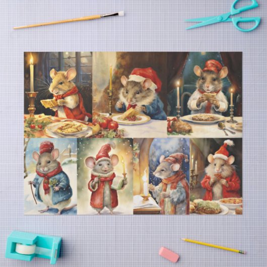 デコページのためのクリスマスネズミの大規模なコラージュ 薄葉紙 (クラフト)