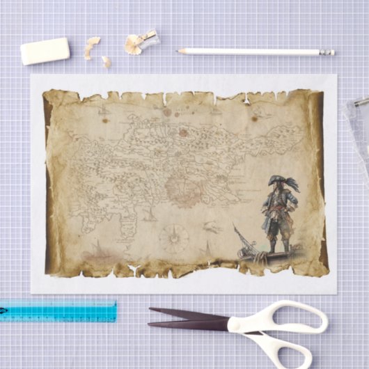 デコページの古い海賊の地図カリブの 薄葉紙 (クラフト)