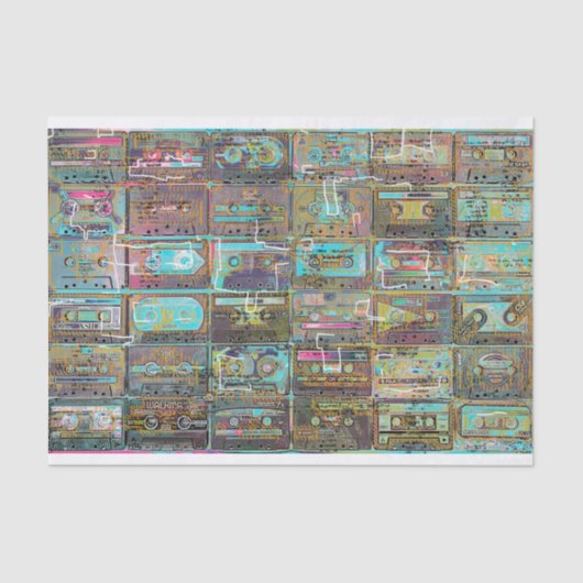 デコページまたはコラージュ紙用カセットテープアート 薄葉紙 (正面)