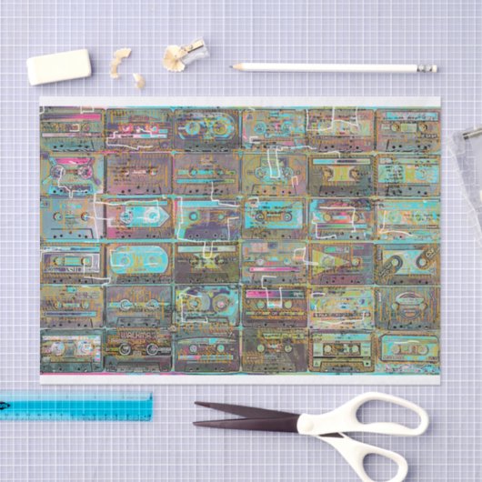 デコページまたはコラージュ紙用カセットテープアート 薄葉紙 (クラフト)