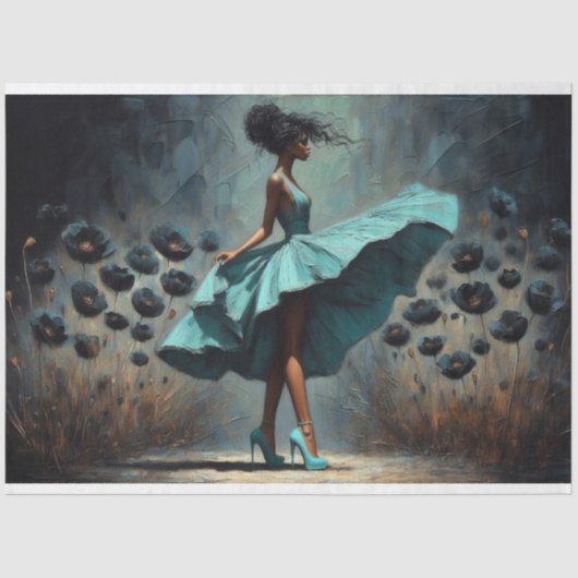 デコページティッシュペーパーアクアブルーポピースウーマン 薄葉紙 (正面)