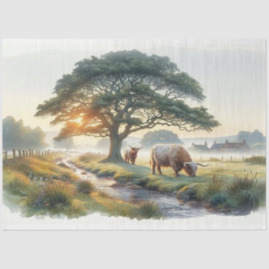 デコページティッシュペーパーウエストハイランドキャトル 薄葉紙 (正面)