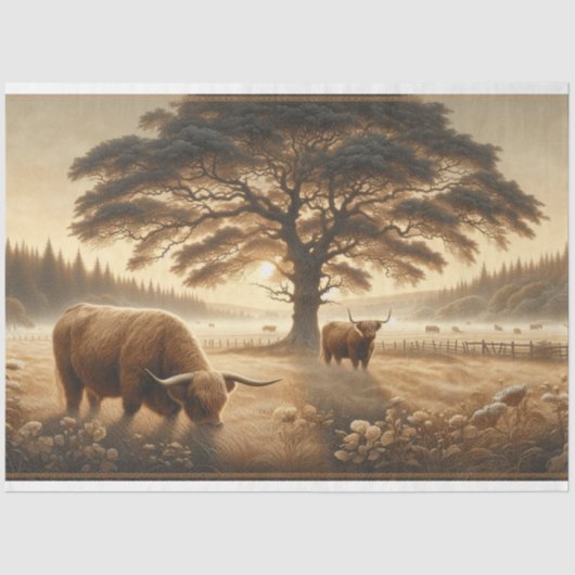 デコページティッシュペーパーハイランドキャトルカントリー側 薄葉紙 (正面)