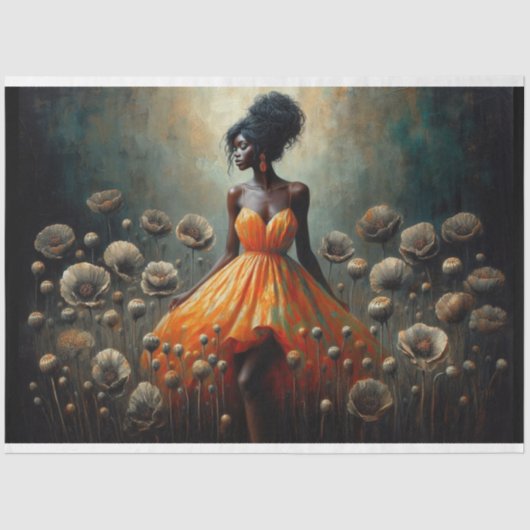 デコページティッシュペーパーフロロオレンジケッパイズウーマン 薄葉紙 (正面)