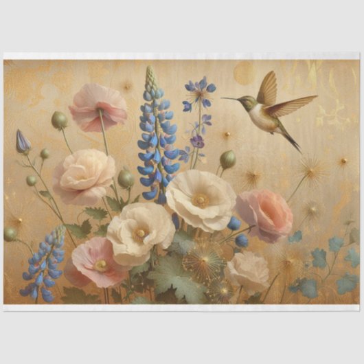 デコページティッシュペーパーフローラハミングバードデザイン 薄葉紙 (正面)