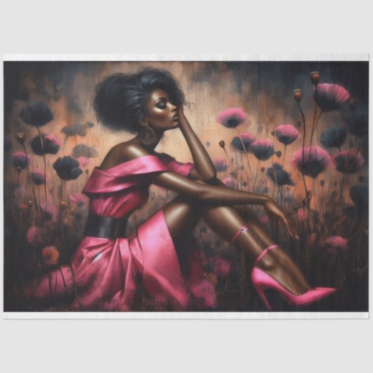 デコページティッシュペーパーホットピンクポピー女 薄葉紙 (正面)