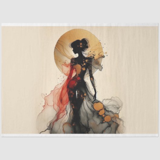 デコページティッシュペーパーレディ姿レッドブラック金ゴールド 薄葉紙 (正面)