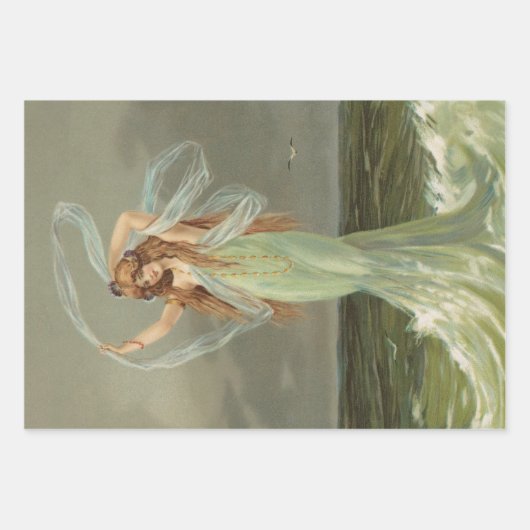 デコページティッシュペーパーヴィンテージマーメイドシーニンフ ラッピングペーパーシート (正面)