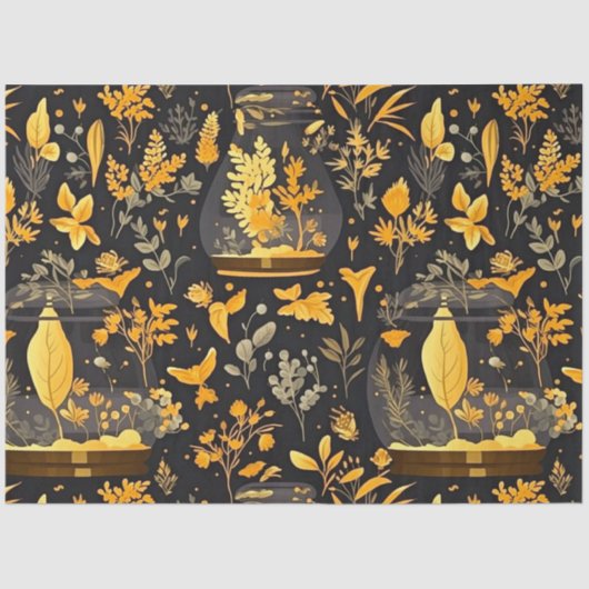 デコページティッシュペーパー金ゴールドプラントテラリウム 薄葉紙 (正面)