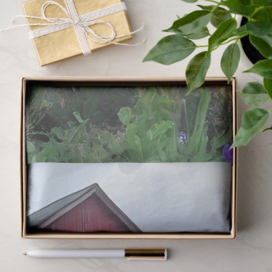 デコページティール（緑がかった色）トラックに花をロード赤い納屋 薄葉紙 (ギフト)