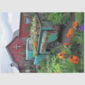 デコページティール（緑がかった色）トラックに花をロード赤い納屋 薄葉紙 (正面)