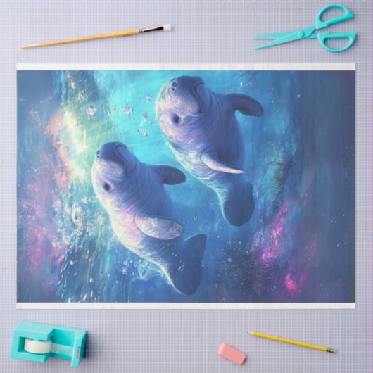 デコページティール（緑がかった色）海管理野生生物 薄葉紙 (クラフト)