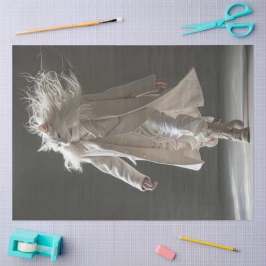 デコページファッションショーホワイトキャットホワイト服 薄葉紙 (クラフト)