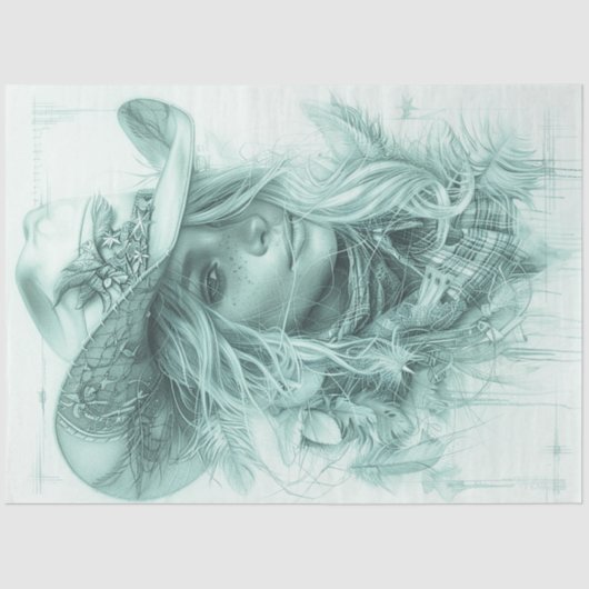 デコページポートレートデザインモノクロ女性のカーボーイ 薄葉紙 (正面)