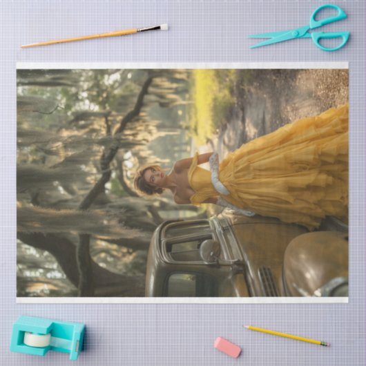 デコページヴィンテージイエローカービューティフル女性 薄葉紙 (クラフト)