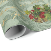 デコページヴィンテージダマスクグリーンエフェメラ ラッピングペーパー (ロールコーナー)