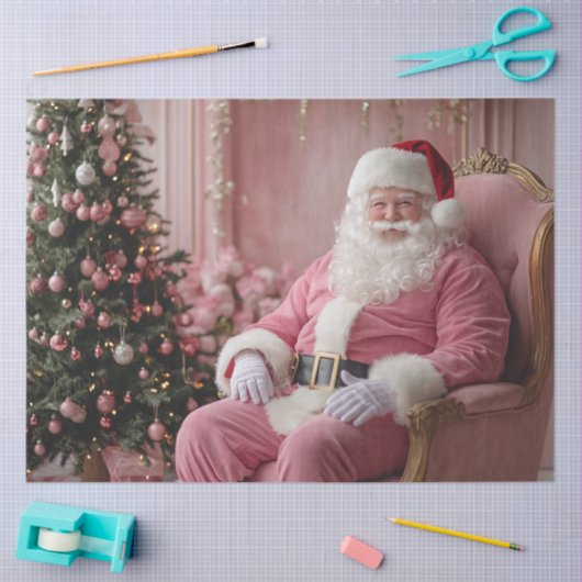 デコページヴィンテージピンクホワイトサンタテーマ 薄葉紙 (クラフト)