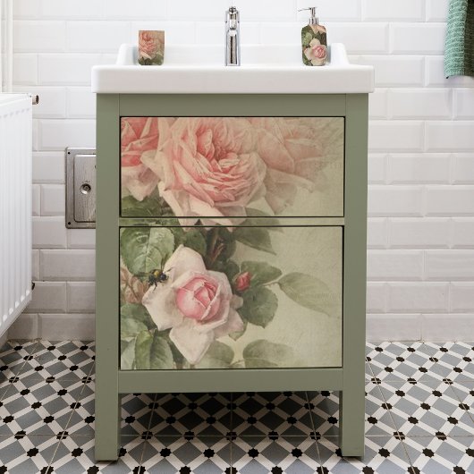 デコページヴィンテージフローラピンクローズビーセージ葉 薄葉紙