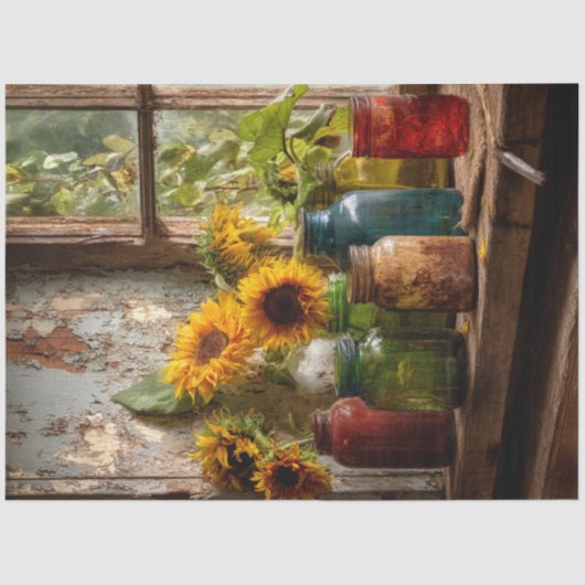 デコページヴィンテージメイソンJarsウィンドウシールフラワー 薄葉紙 (正面)