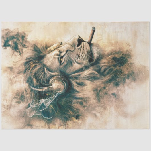 デコページヴィンテージライオンシガーヘッドフォン抽象芸術 薄葉紙 (正面)