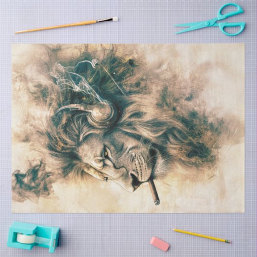 デコページヴィンテージライオンシガーヘッドフォン抽象芸術 薄葉紙 (クラフト)