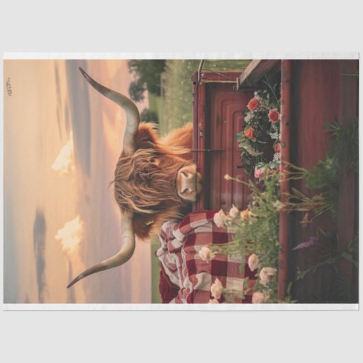 デコページヴィンテージラスティッドトラックハイランドカウフィールド 薄葉紙 (正面)